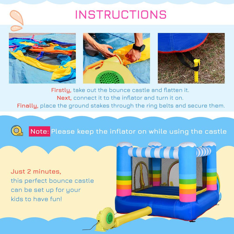 Kids Bouncy Castle with Pool Outdoor Trampoline W/ Net Blower 3-8 Yrs