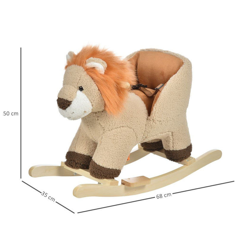 Kids Rocking Lion Plush Ride On Seat Sound Button Wood Base Seat Belt HOMCOM