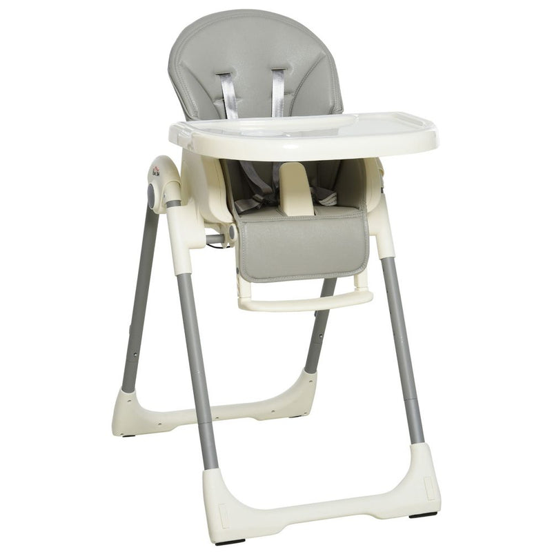 Foldable Baby High Chair Toddler Height Back Footrest Adjustable Grey HOMCOM