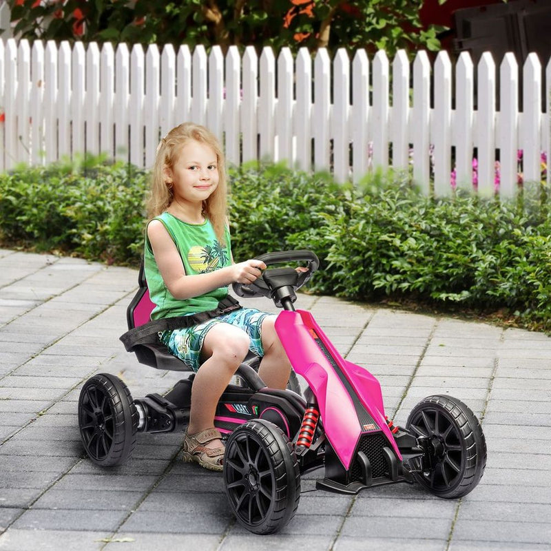 12V Electric Go Kart with Forward Reversing 2 Speeds for 3-8 Yrs - Pink