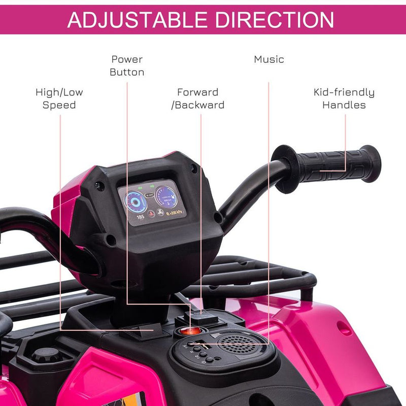 12V Electric Quad Bike for Kids w/ LED Headlights, Music - Pink