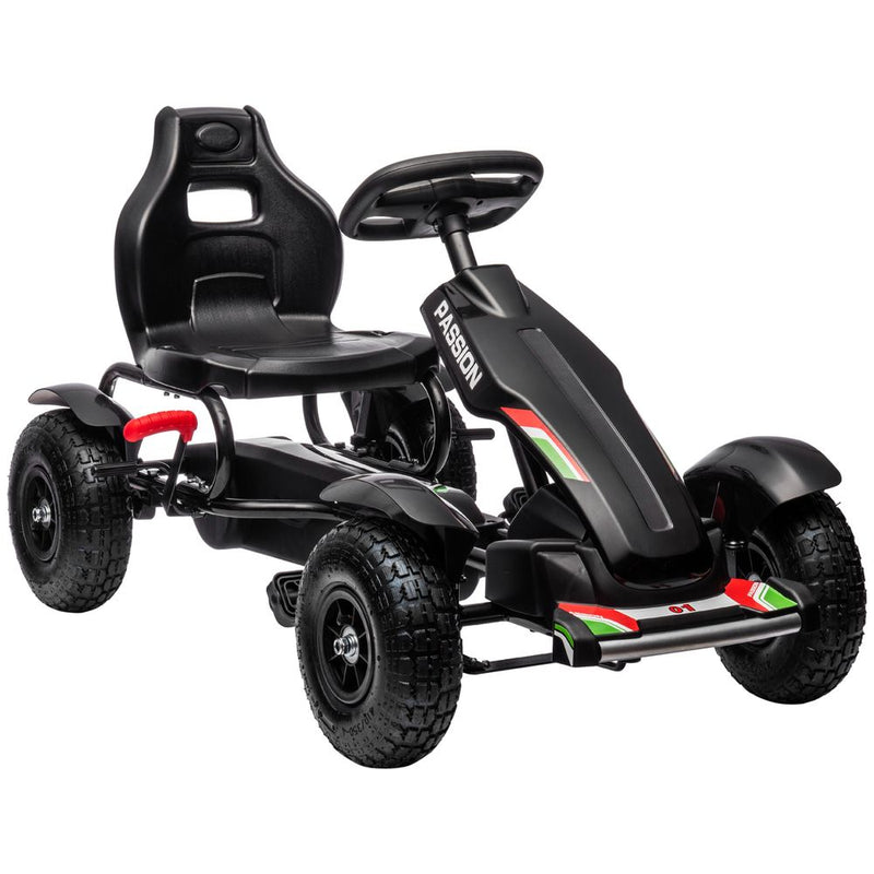 Kids Pedal Go Kart w/ Adjustable Seat, Inflatable Tyres - Black