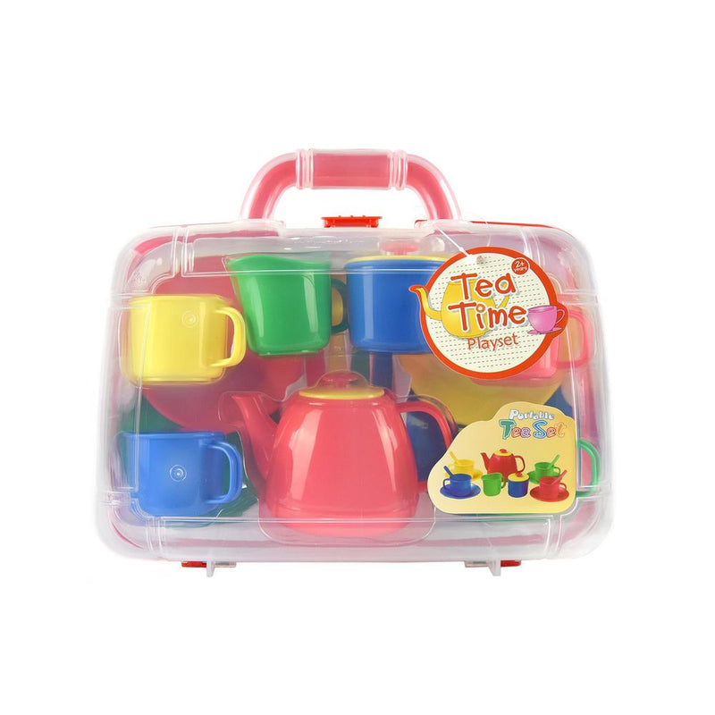 Kids 15 Piece Red Portable Plastic Tea Set with Carry Case for Age 3+