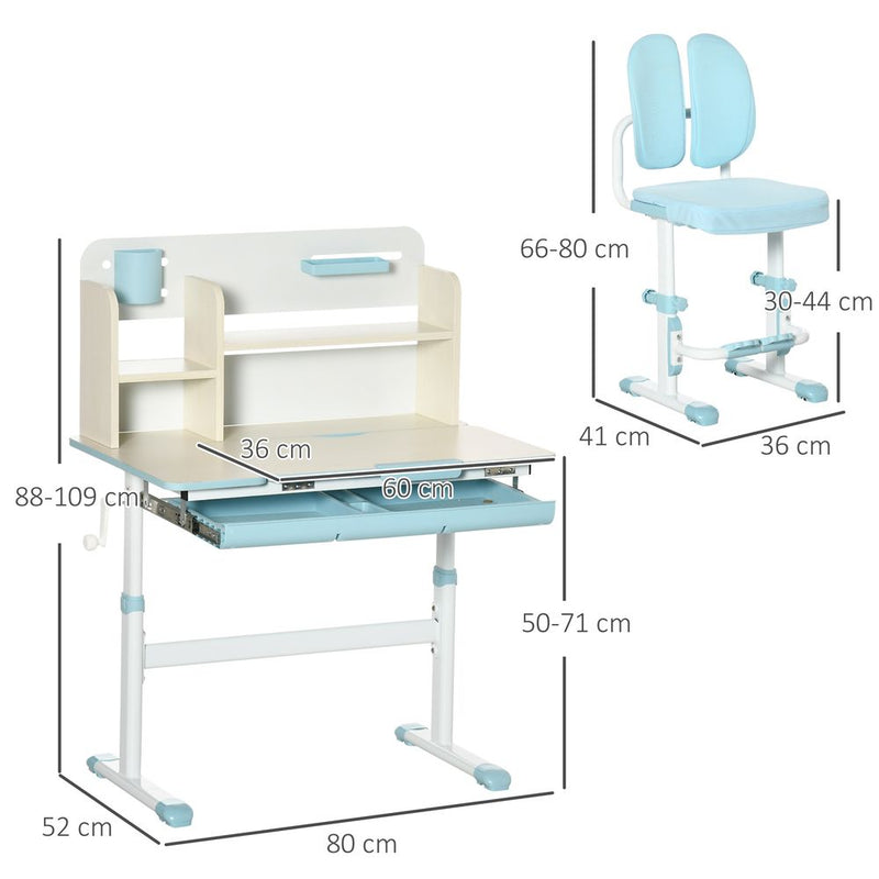 Height Adjustable Kids Desk and Chair Set for Ages 3-12Yrs - Blue