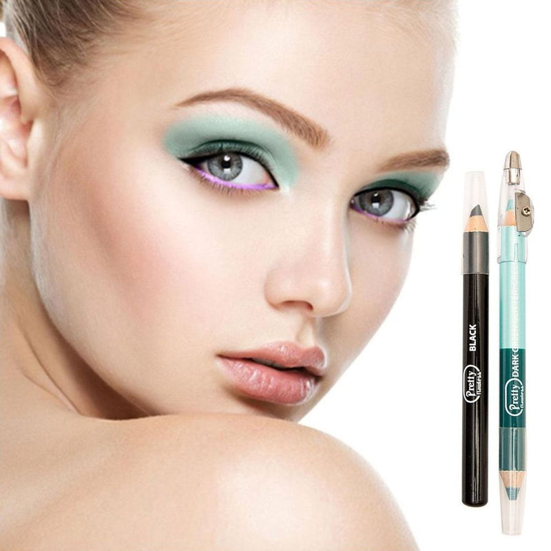 Pretty 3 in 1 Eyeshadow/Eyeliner Pencils with Sharpener, Green / Black