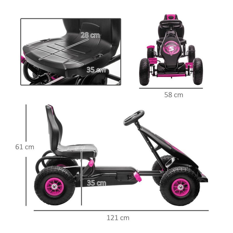 HOMCOM Children Pedal Go Kart w/ Adjustable Seat, Rubber Wheels, Brake - Pink