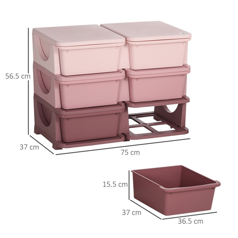 Kids Storage Unit Toy Box Vertical Dresser with Six Drawers - Pink HOMCOM