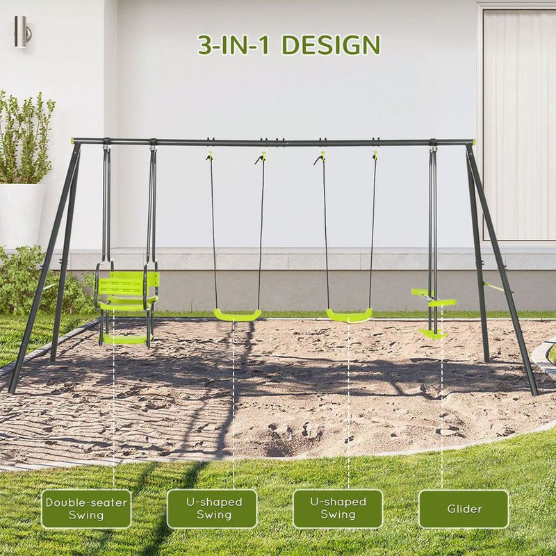 Garden Swing Set with Double Swings Glider Swing Seats for Outdoor