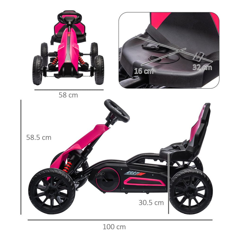 Children Pedal Go Kart with Adjustable Seat, Handbrake - Pink