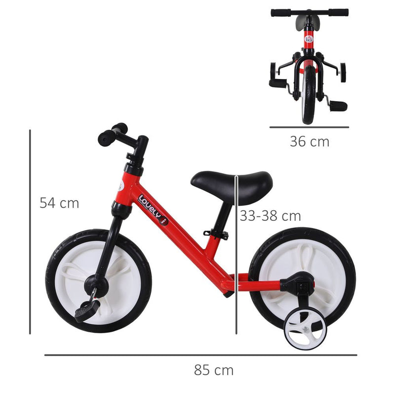 Kids Balance Training Bike Toy w/ Stabilizers For Child 2-5 Years Red HOMCOM