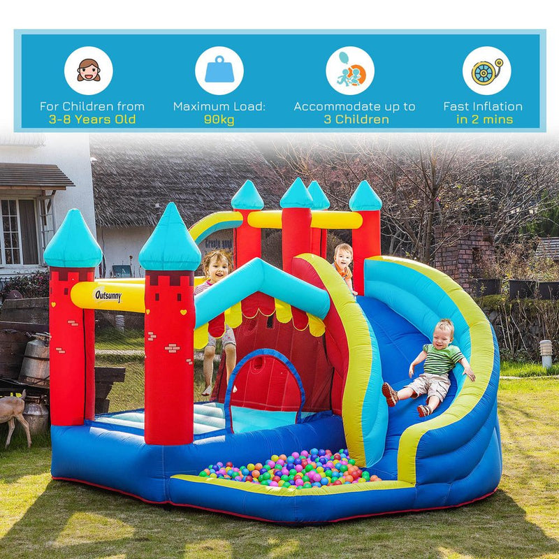 Kids Bouncy Castle with Slide Pool Trampoline Climbing Wall w/ Blower