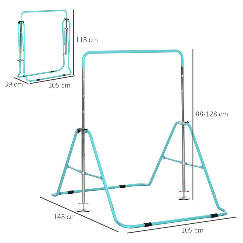 Kids Gymnastics Bar w/ Adjustable Height, Foldable Training Bar - Green