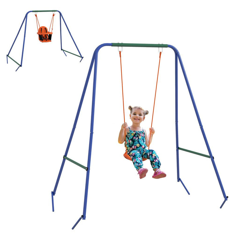 Garden Swing Set for Toddlers, Kids with Seats, Safety Belt, Orange