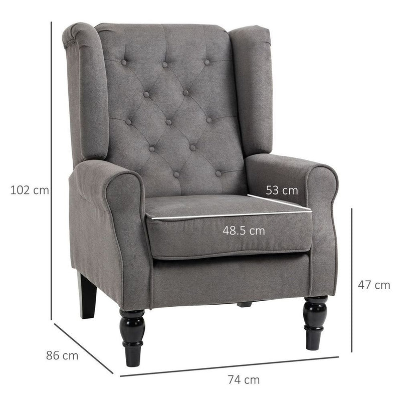 Accent Armchair Home Furniture Retro Tufted Club Wood Fabric Dark Grey