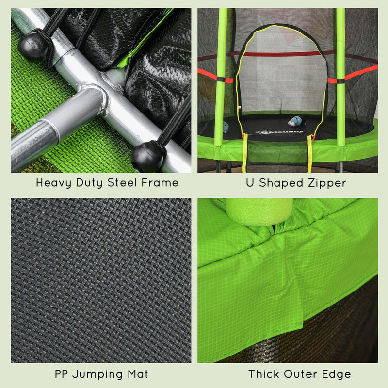 Kids Trampoline Mini Bouncer w/ Enclosure Net Age 3-6 Years Green