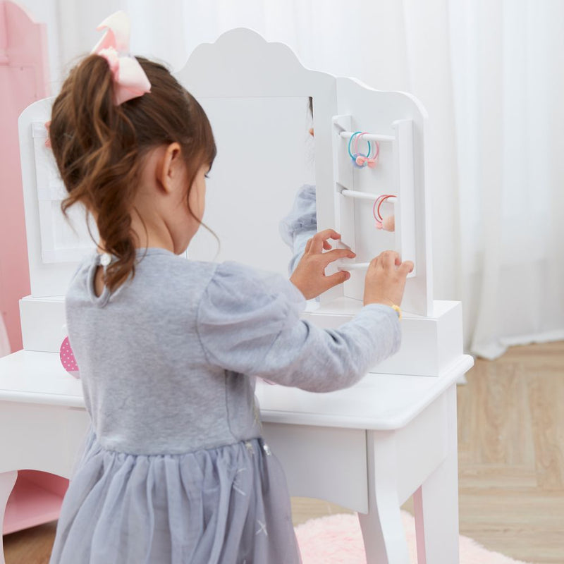 Kids Dressing Table Vanity Set, Mirror & Stool White