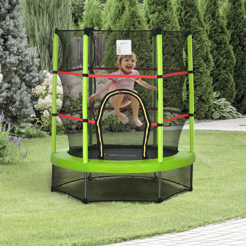 Kids Trampoline Mini Bouncer w/ Enclosure Net Age 3-6 Years Green