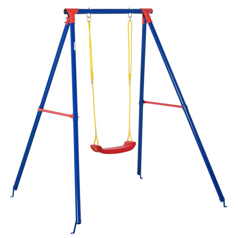 Metal Swing Set w/ Adjustable Rope A-Frame Stand Outdoor Playset