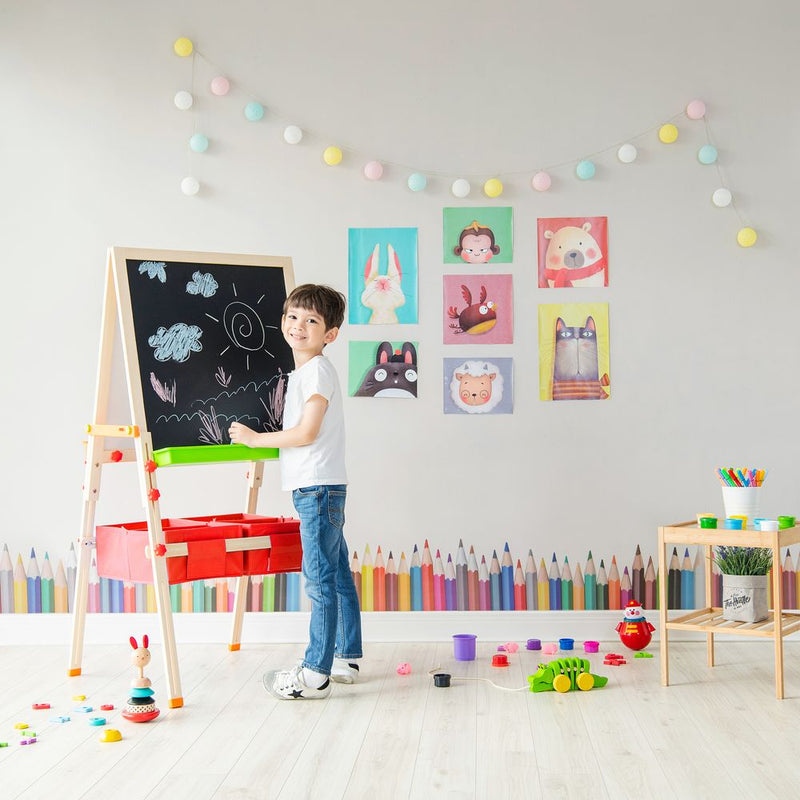 Kids Easel Chalkboard Blackboard Whiteboard Adjust Height