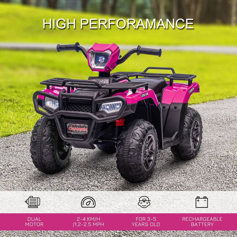 12V Electric Quad Bike for Kids w/ LED Headlights, Music - Pink