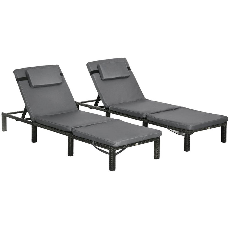 Outsunny 2 Pieces Rattan Sun Loungers with Padded Cushion for Poolside