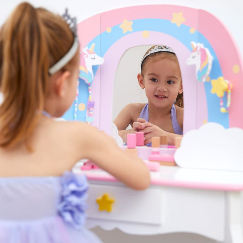 Kids Vanity Set Dressing Table with Mirror Storage & Stool