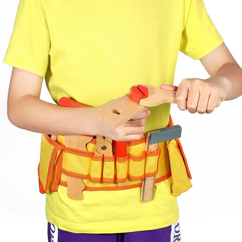 Wooden Carpenter's Tool Belt with Wooden Tools Pretend Play Builder