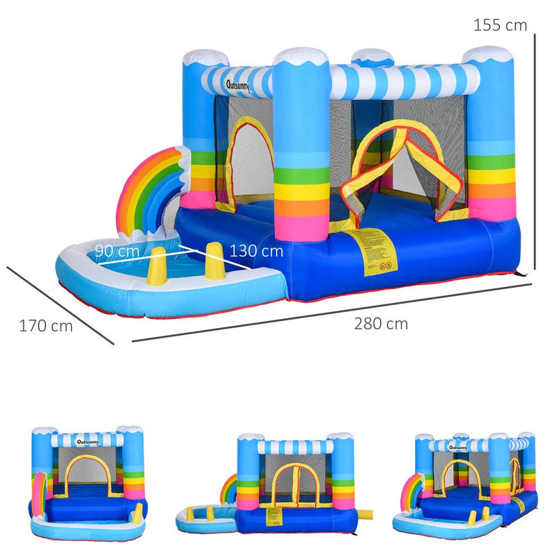 Kids Bouncy Castle with Pool Outdoor Trampoline W/ Net Blower 3-8 Yrs