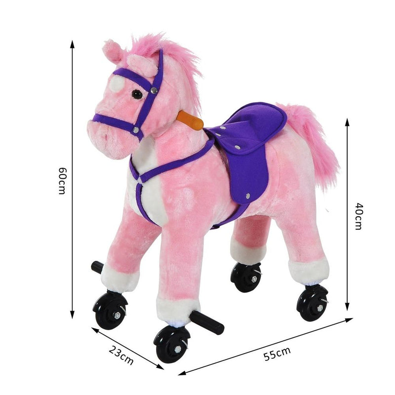 Wheeled Rocking Horse Ride on Rocker Children Riding Toy Plush Sound HOMCOM