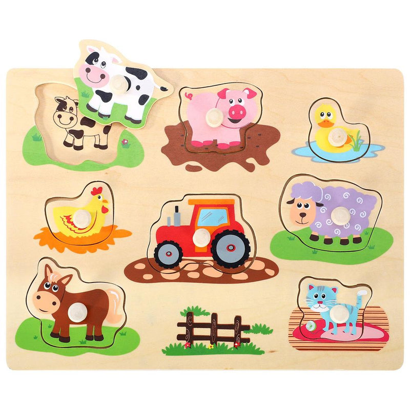 Wooden Farm Animals Peg  Montessori Jigsaw Puzzle Board