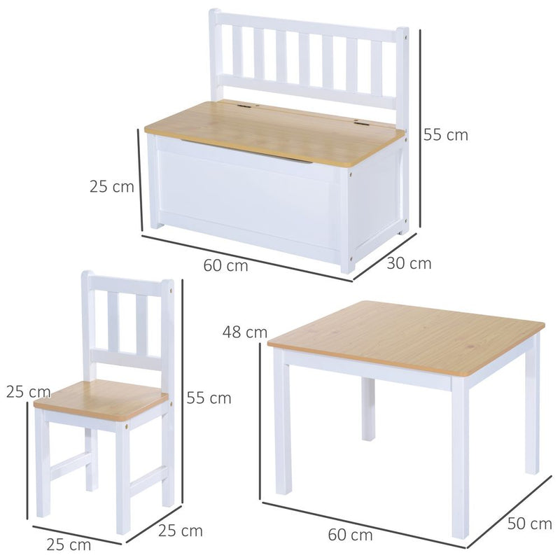 4-Piece Set Kids Wood Table Chair Bench Storage Function for 3 Years+ HOMCOM