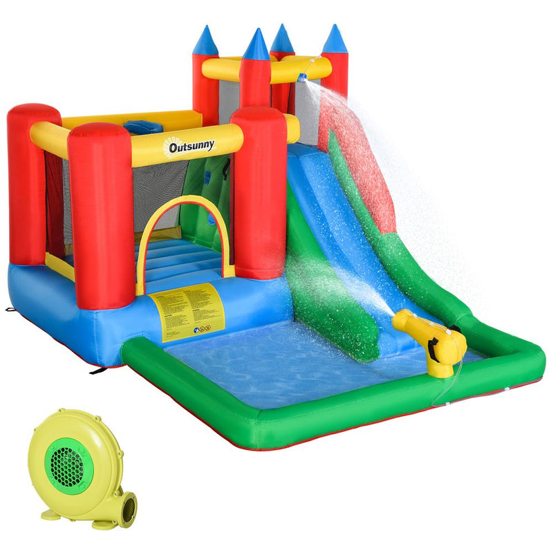 Kids Bouncy Castle w/ Slide Water Pool Climbing Wall & Trampoline