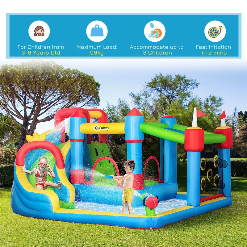 Kids Inflatable Bouncy Castle 6 in 1 Water Slide Water Gun Air Blower