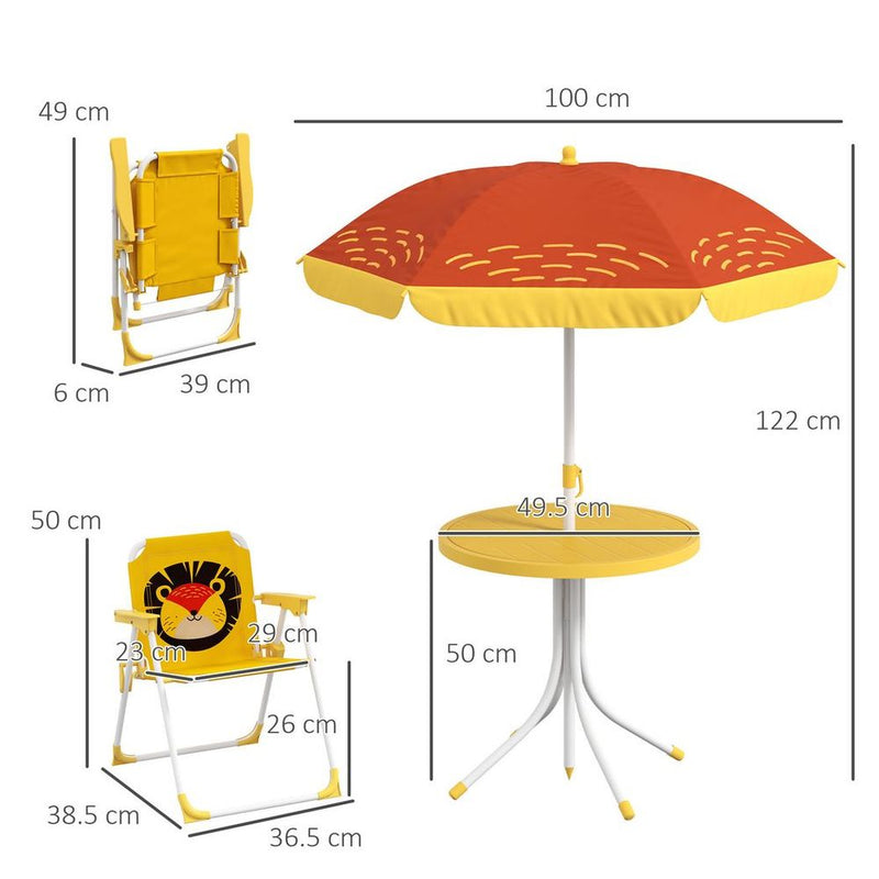 Kids Bistro Table and Chair Set with Lion Theme, Adjustable Parasol