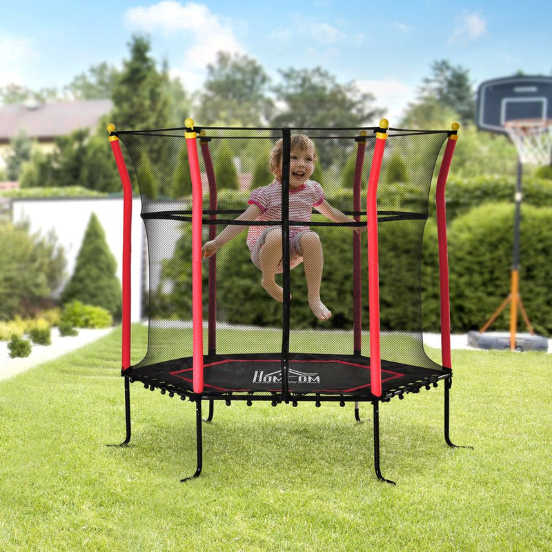 5.2FT Kids Trampoline With Enclosure Indoor Outdoor for 3-10 Years Red