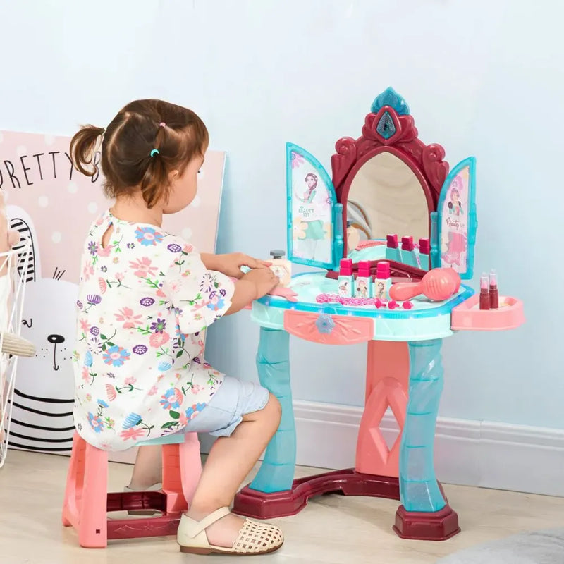 Kids 31 Piece Dressing Table w/ Magical Princess Mirror, Light and Music