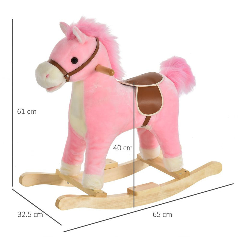 Kids Plush Rocking Horse w/ Moving Mouth Tail Sounds 18-36 Months Pink HOMCOM