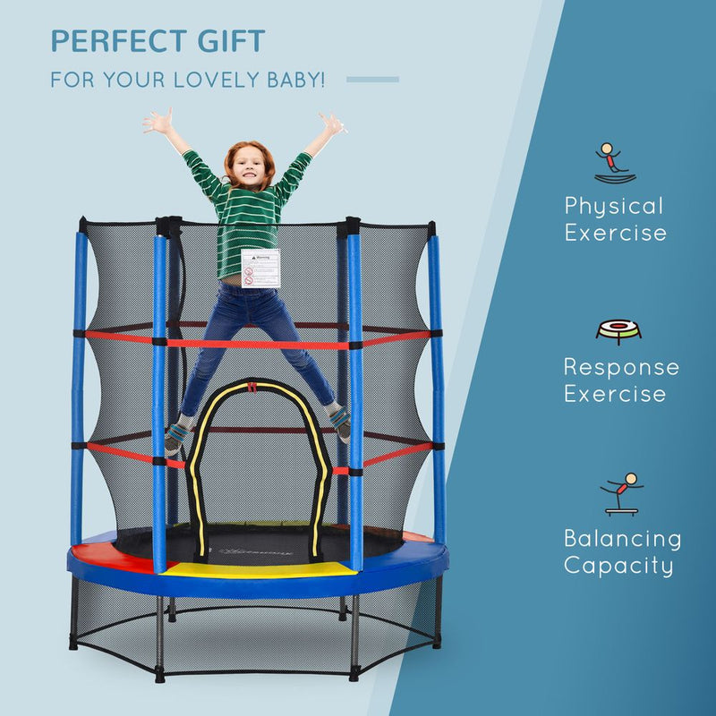 Kids Trampoline Mini Bouncer w/ Enclosure Net Age 3-6 Years Multi-color