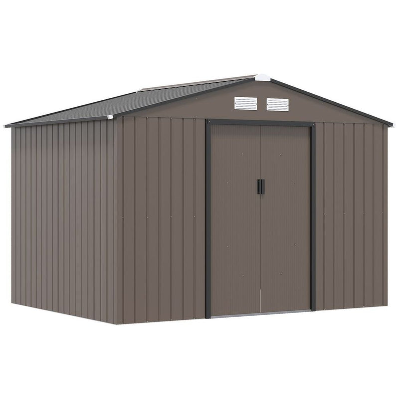 9 X 6FT Outdoor Storage Garden Shed Sliding Door Galvanised Metal Brown