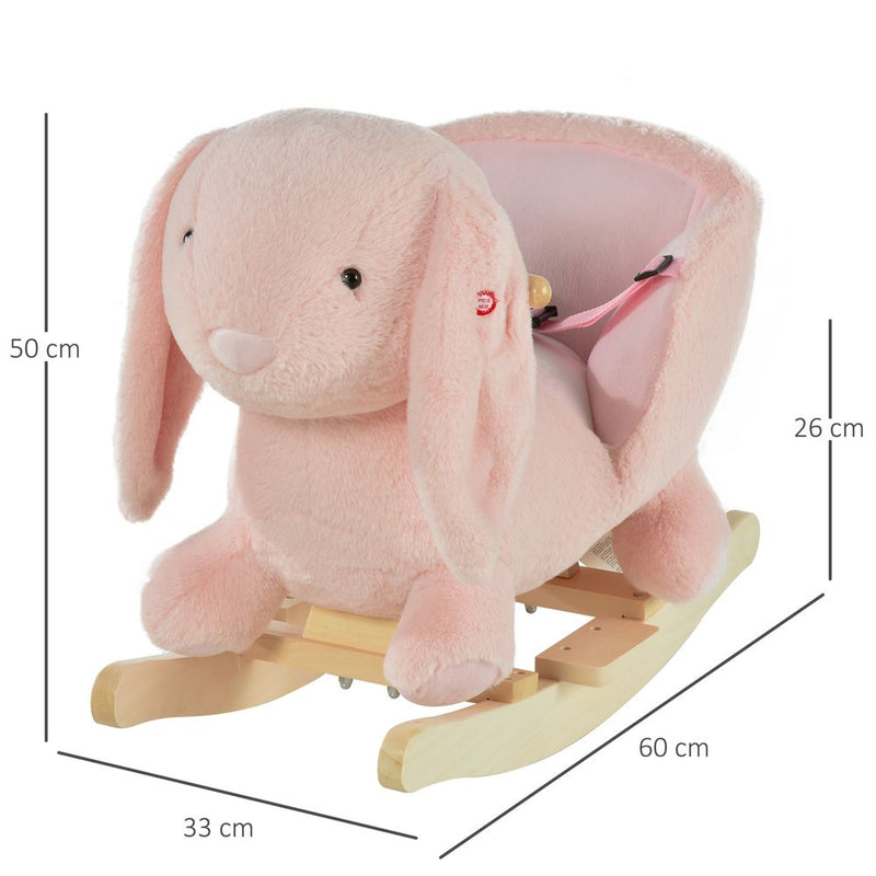 Cute Kids Ride-On Rocking Rabbit Sound Handlebars Seat Belt Plush Body HOMCOM