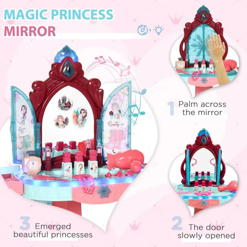 Kids 31 Piece Dressing Table w/ Magical Princess Mirror, Light and Music