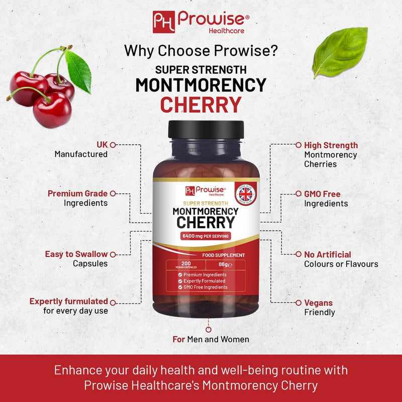 Montmorency Cherry 6400mg - 200 Tart Cherry Capsules - Natural Tart Cherry Extract Supplement for Men & Women