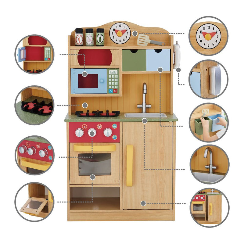 Wooden Kitchen Toy Kitchen With 5 Role Play Accessories