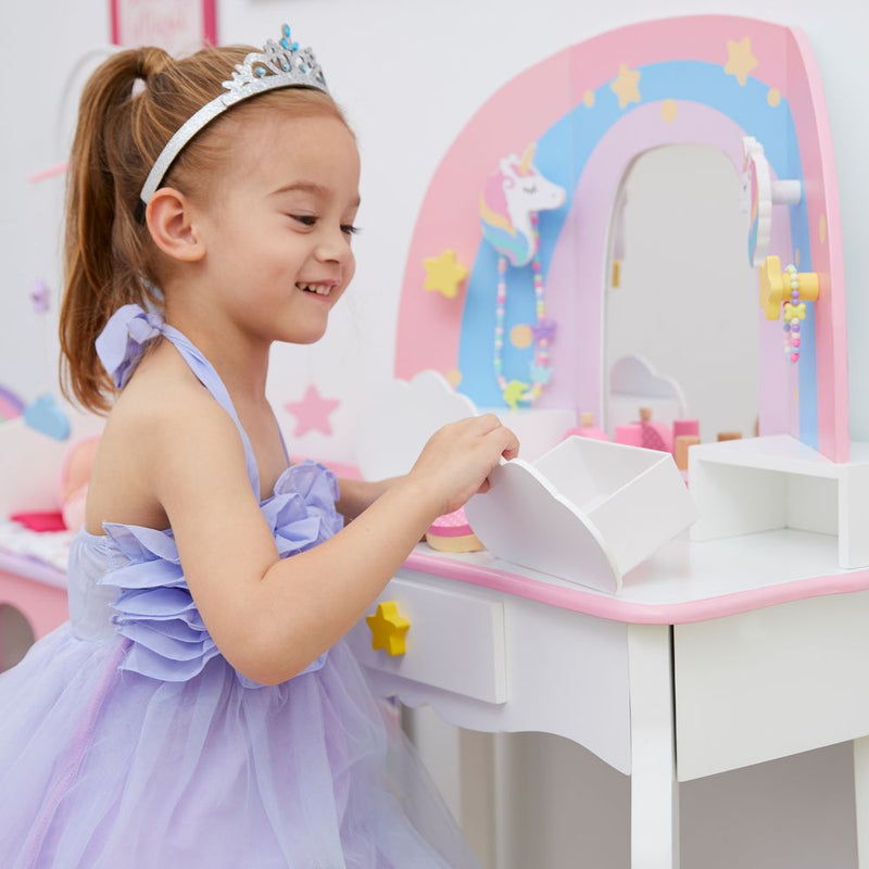 Kids Vanity Set Dressing Table with Mirror Storage & Stool