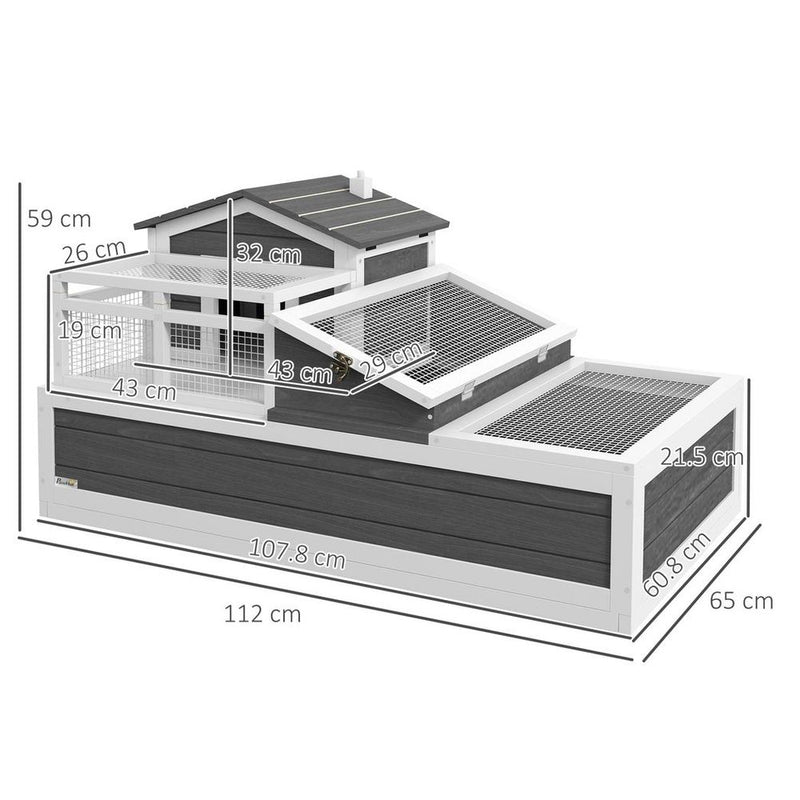 PawHut Wooden Tortoise House Indoor Outdoor with Balcony, Tray, Openable Roof