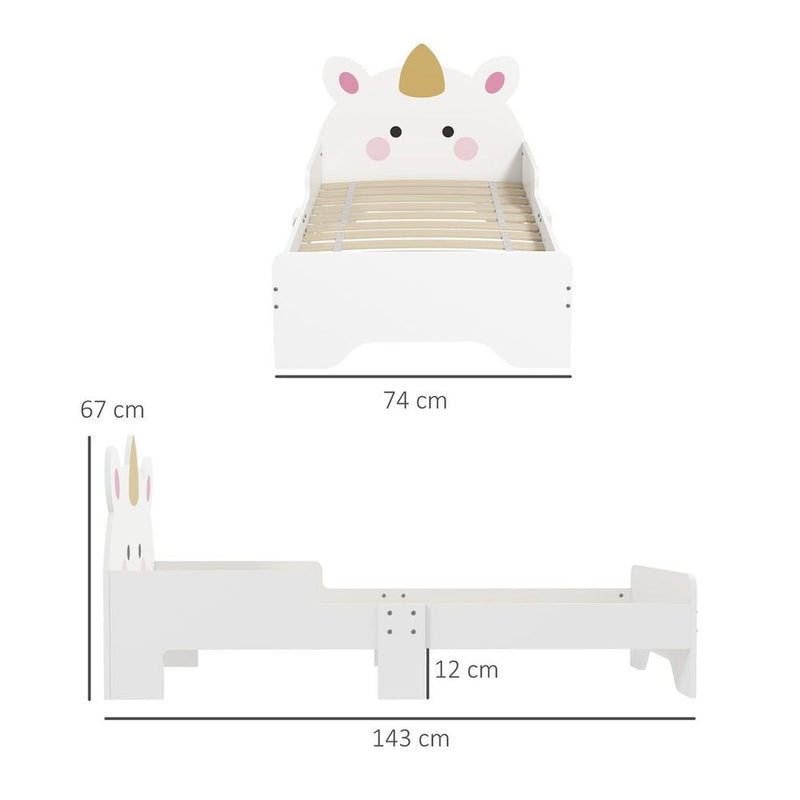 ZONEKIZ Unicorn-Designed Toddler Bed, Kids Bedroom Furniture - White