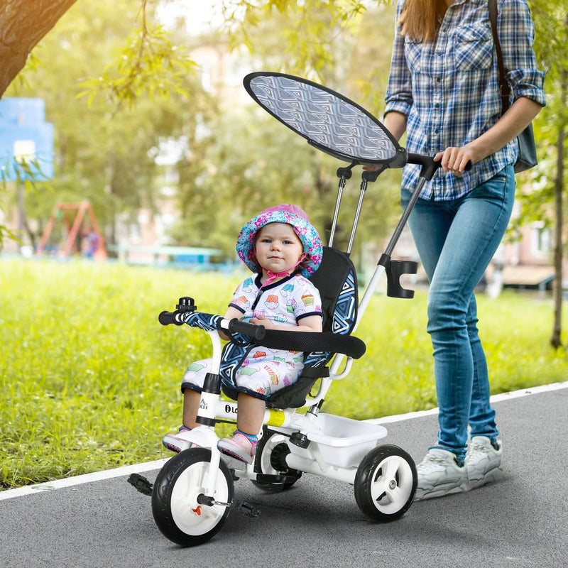 6 in 1 Kids Tricycle w/ Removable Handle for 1.5 year, Blue