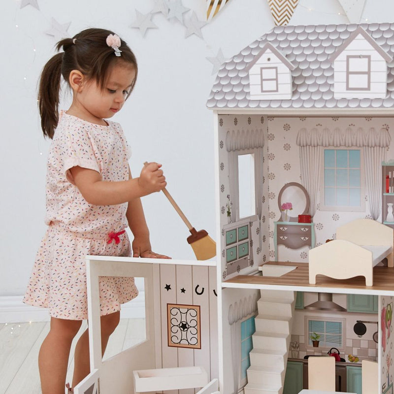 Olivia's Little World Large Kids Wooden Dolls House with Stable & 14 Accessories