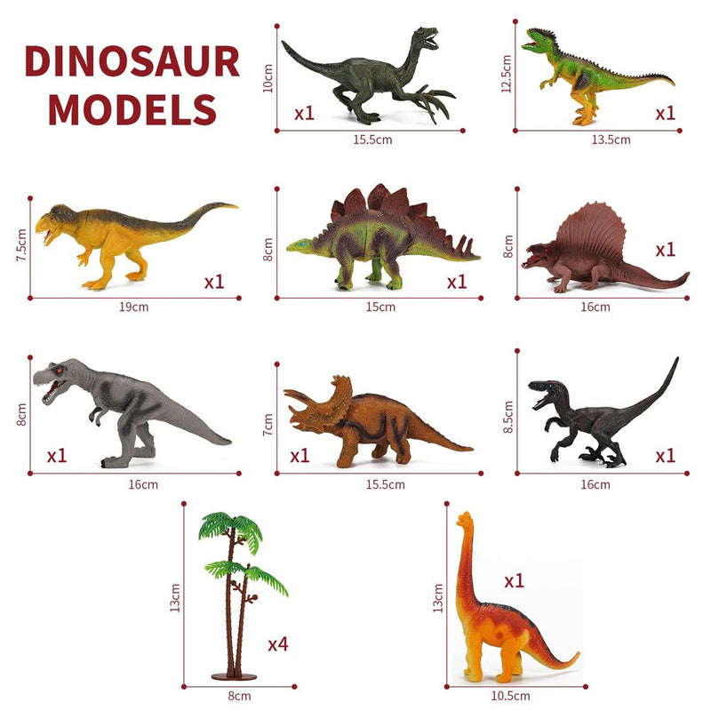 Realistic Dinosaur Toy Figure Set with Activity Play Mat & Trees for kids - Includes TRex Triceratops Velociraptor