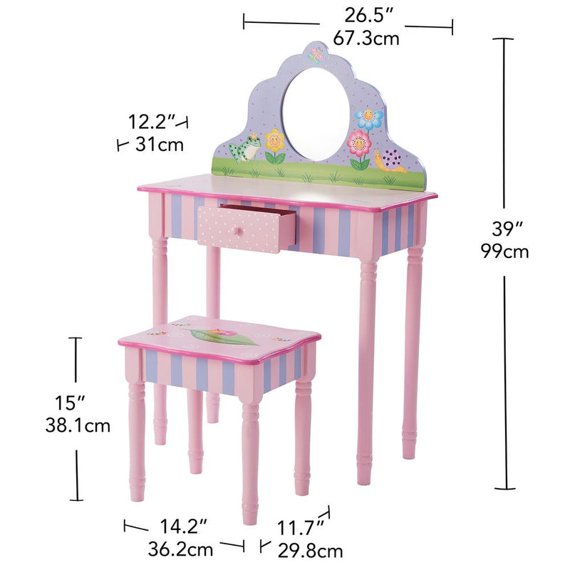 Kids Play Wooden Vanity Table, Stool Set & Mirror T